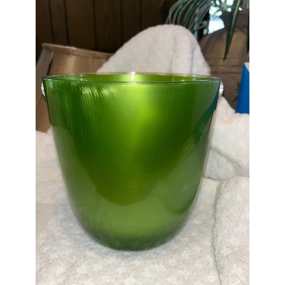 Retro Green Metallic Ice Bucket Acrylic Lid Clear Handle Crystal Knob